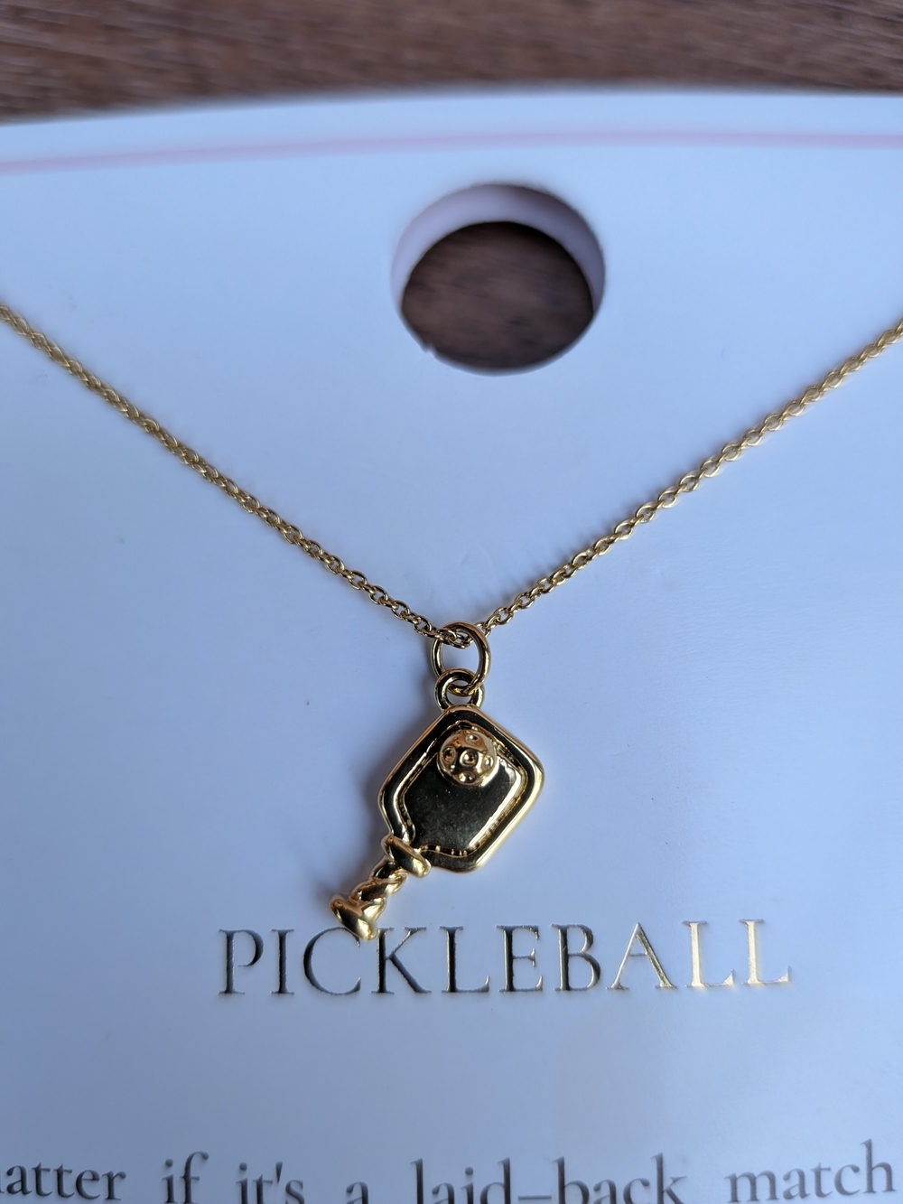 Tiny Tags Pickleball Necklace 14K Gold Ion Plated Paddle Charm 16-18"